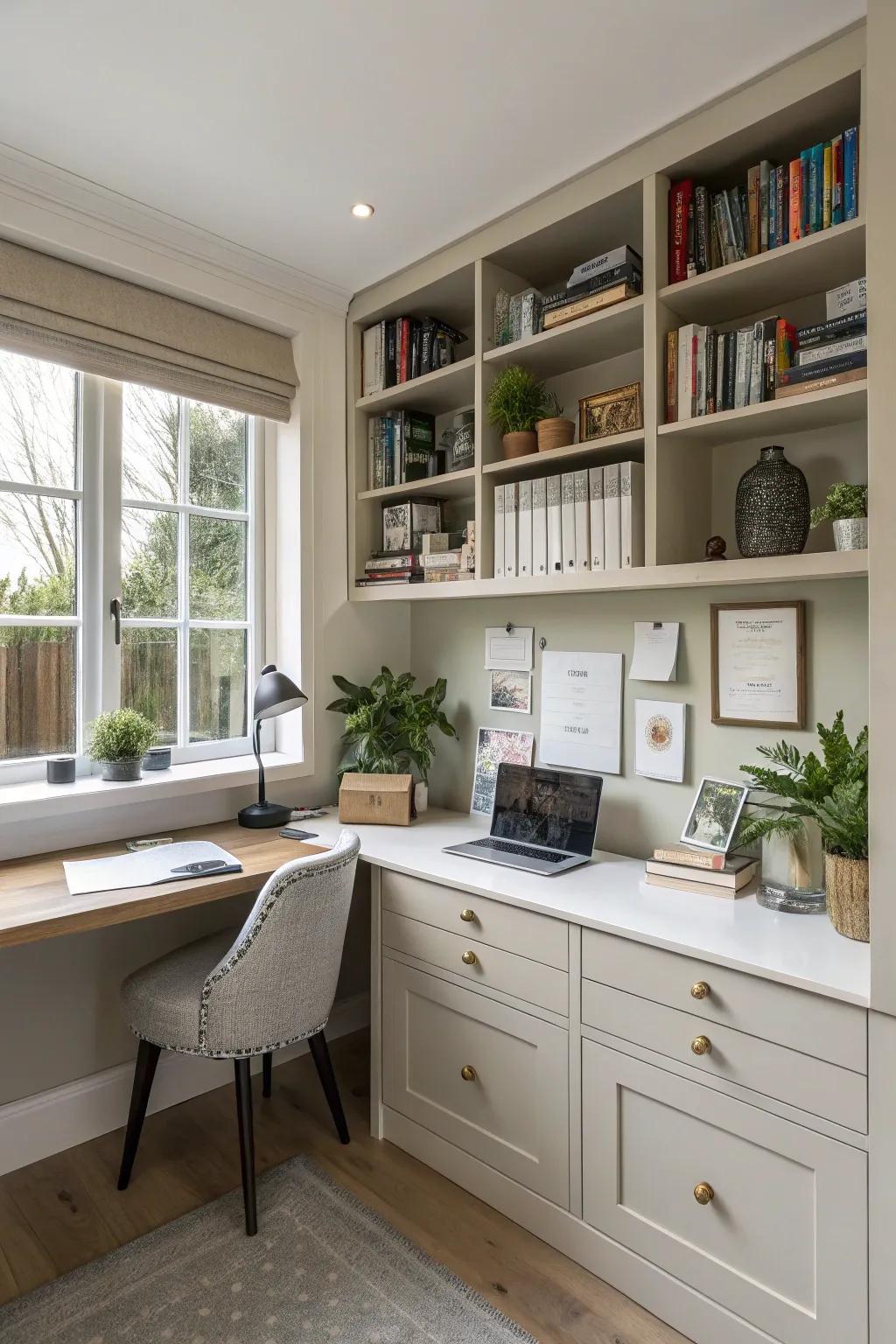 A well-organized home office with smart storage solutions.