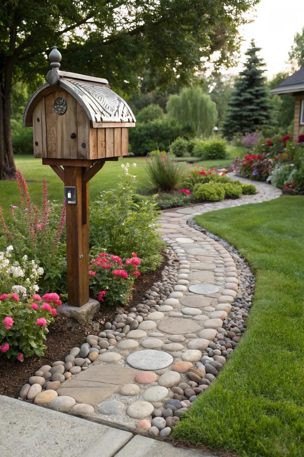 Boulder thoroughfares fashion an inviting ingress towards your mailbox.