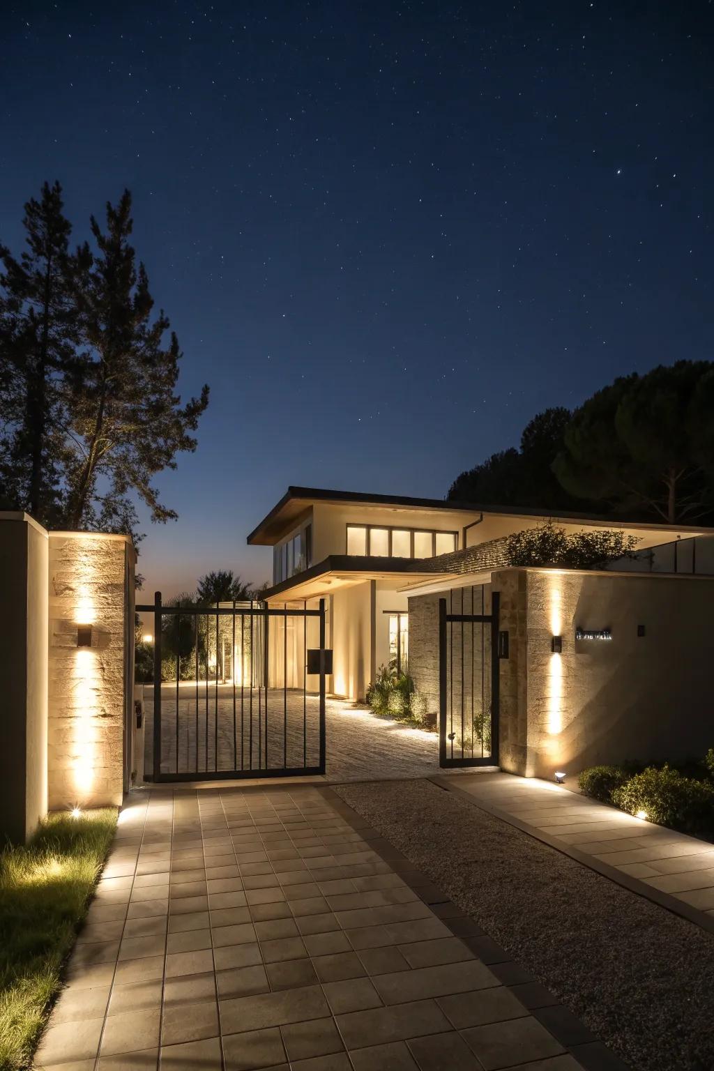 Main gate with integrated lighting features