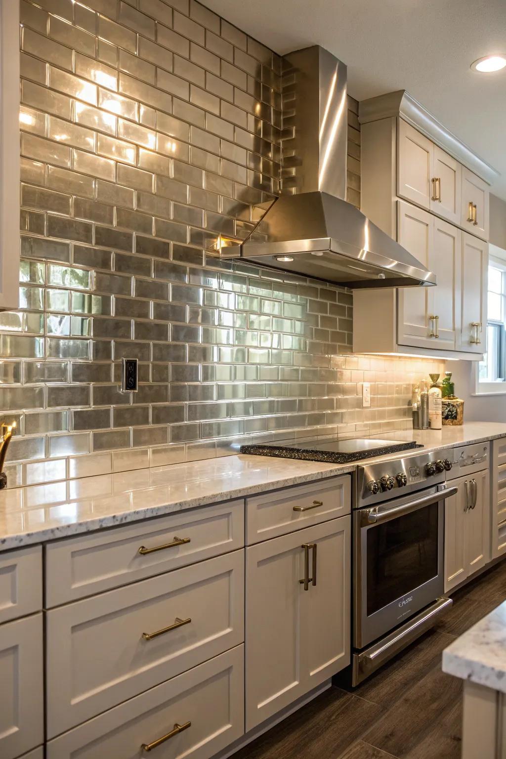 A kitchen featuring a metallic subway tile backsplash for a modern twist.