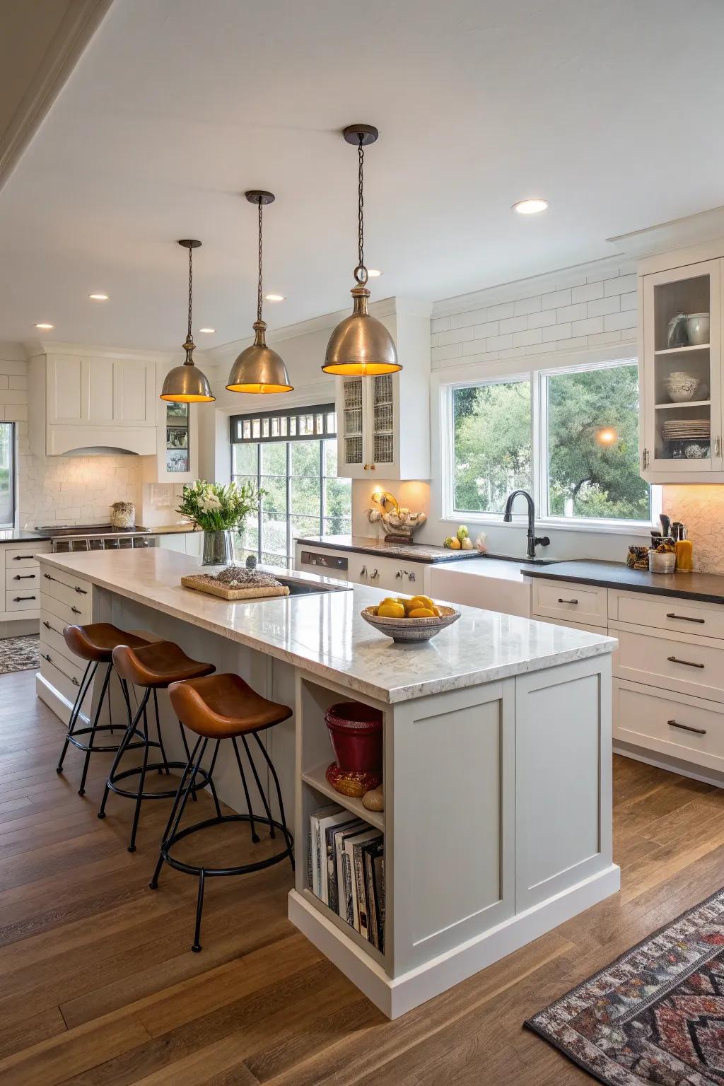 The island serves as a central hub in this mid-century modern kitchen.