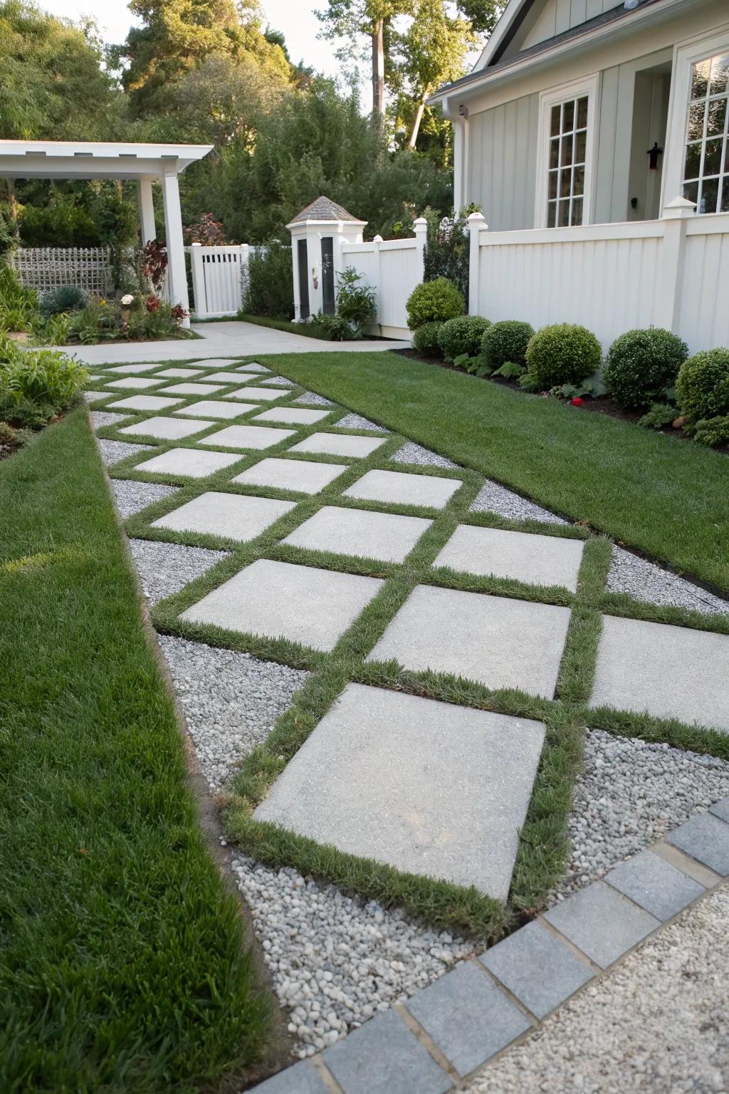 Geometric pathways guide the eye and add movement.