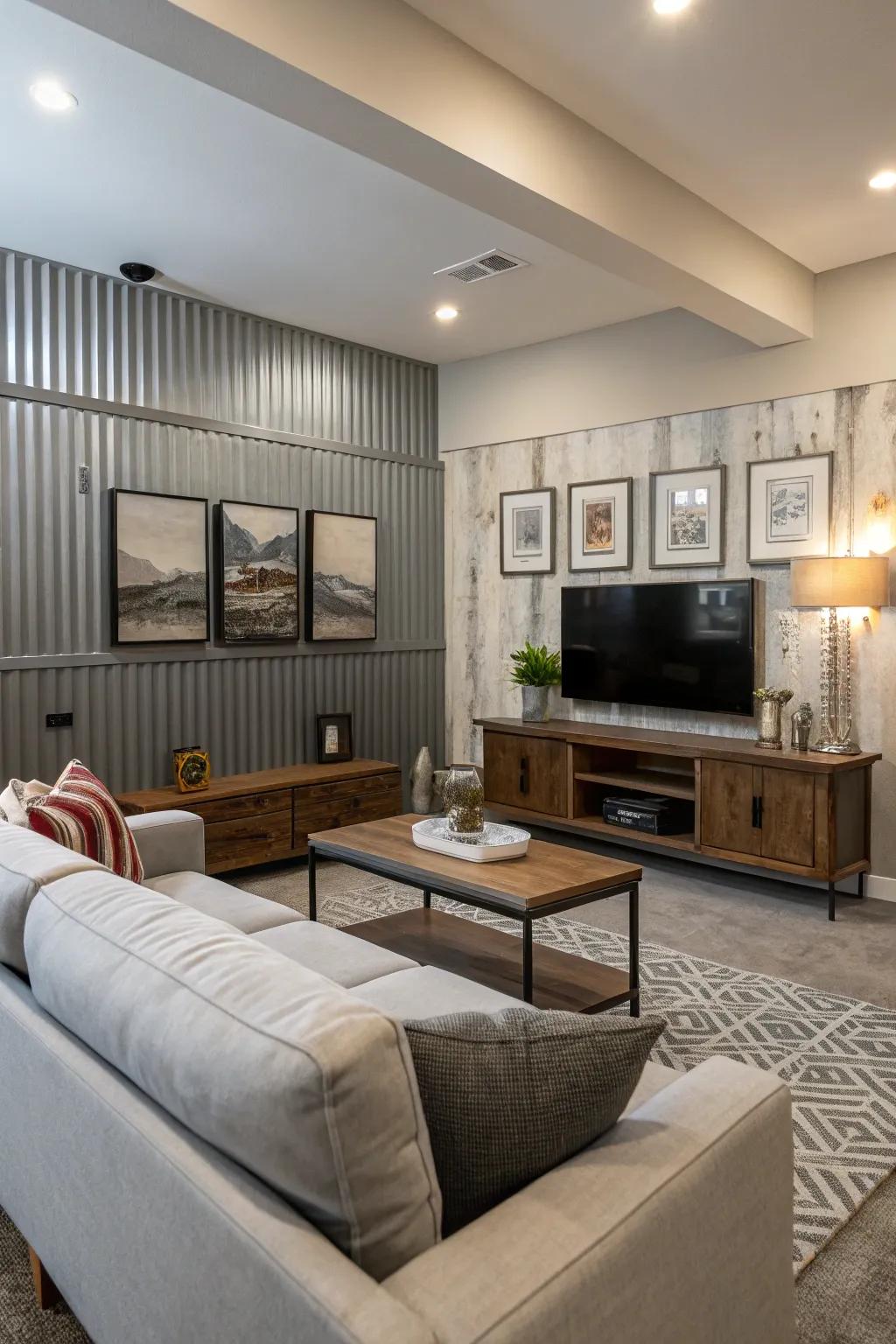 Metal panels provide a sleek, modern backdrop.