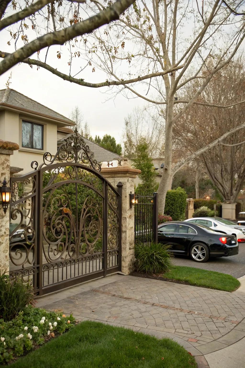 Artistic metalwork turns driveway gates into unique statements.
