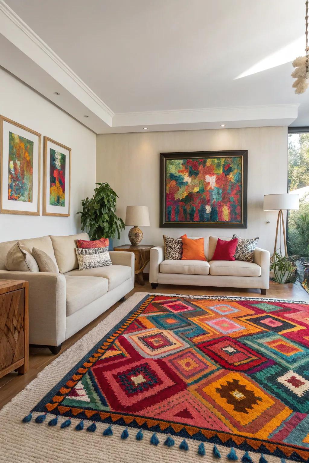 A touch of color brings energy and personality to the farmhouse lounge.