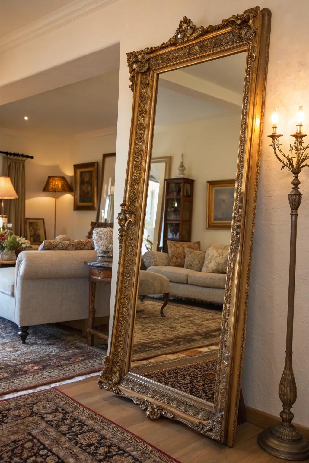 Antique mirrors offer timeless elegance.