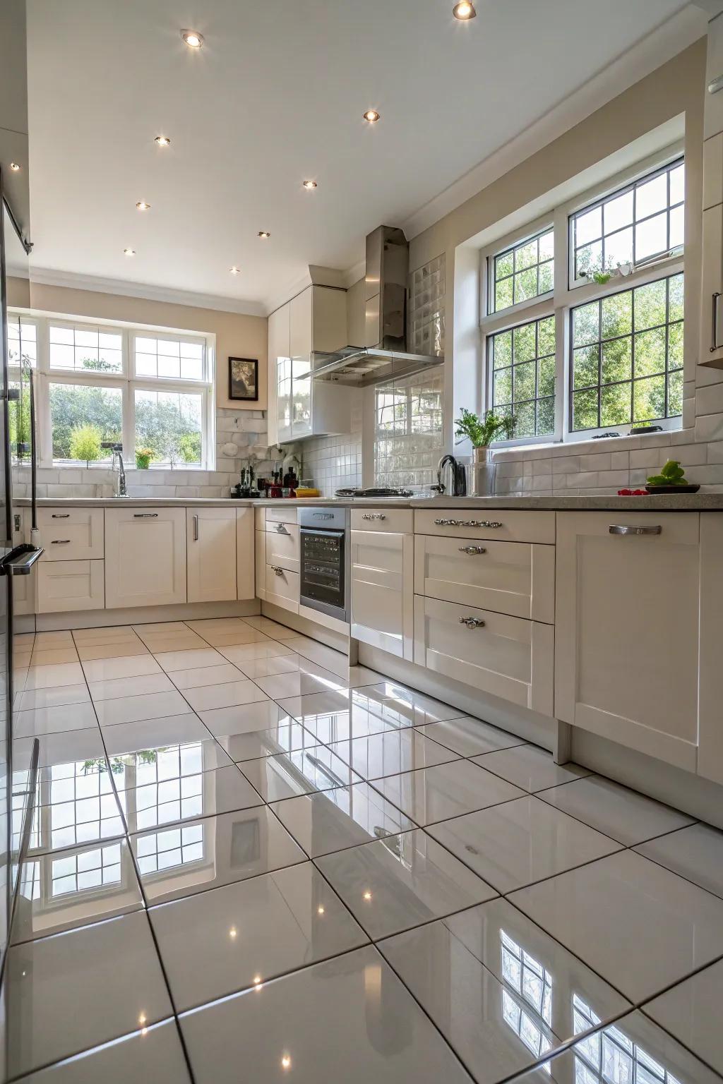 Reflective panels infuse contemporary splendor and profundity into your kitchen.