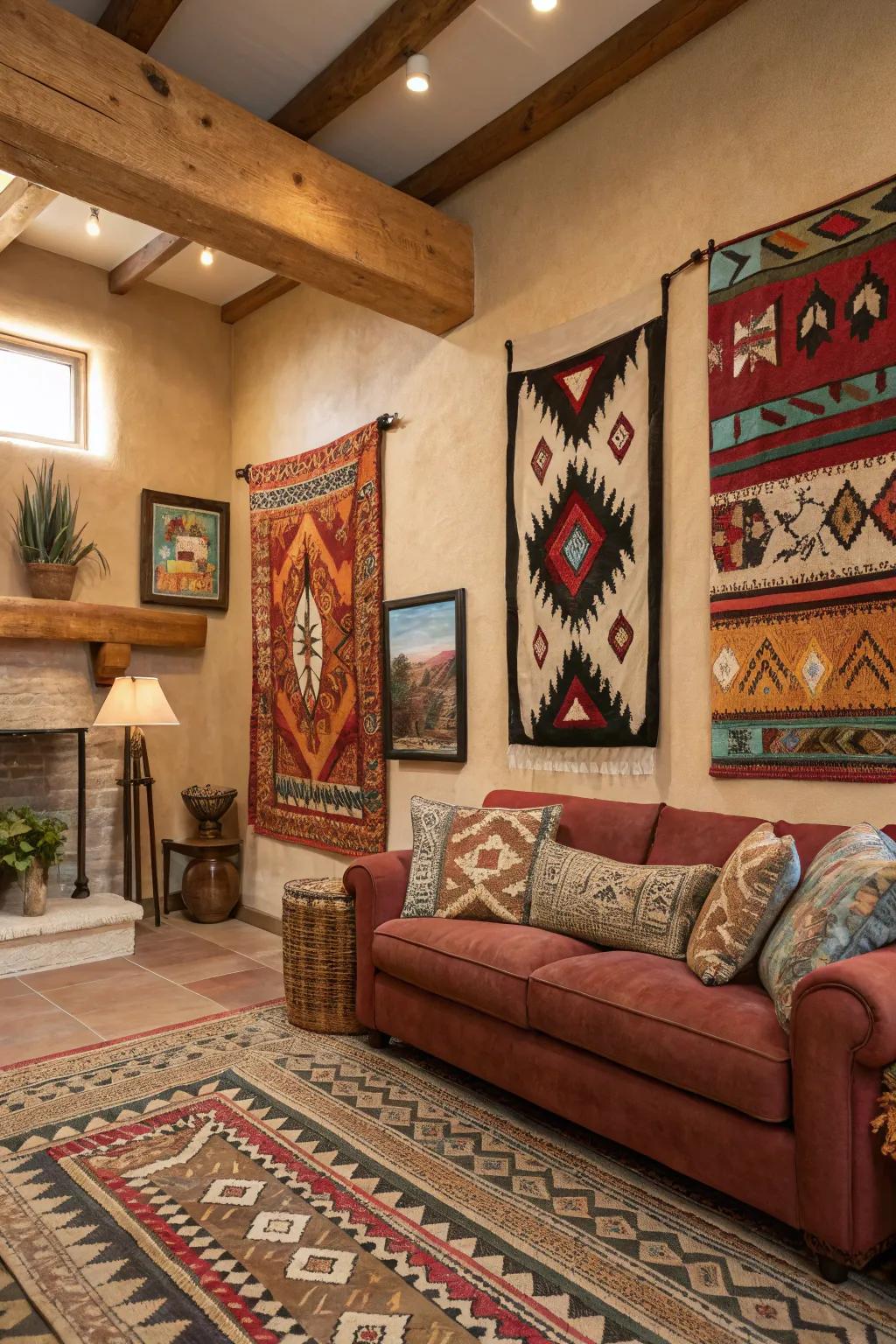 Dramatic art pieces create a striking statement.