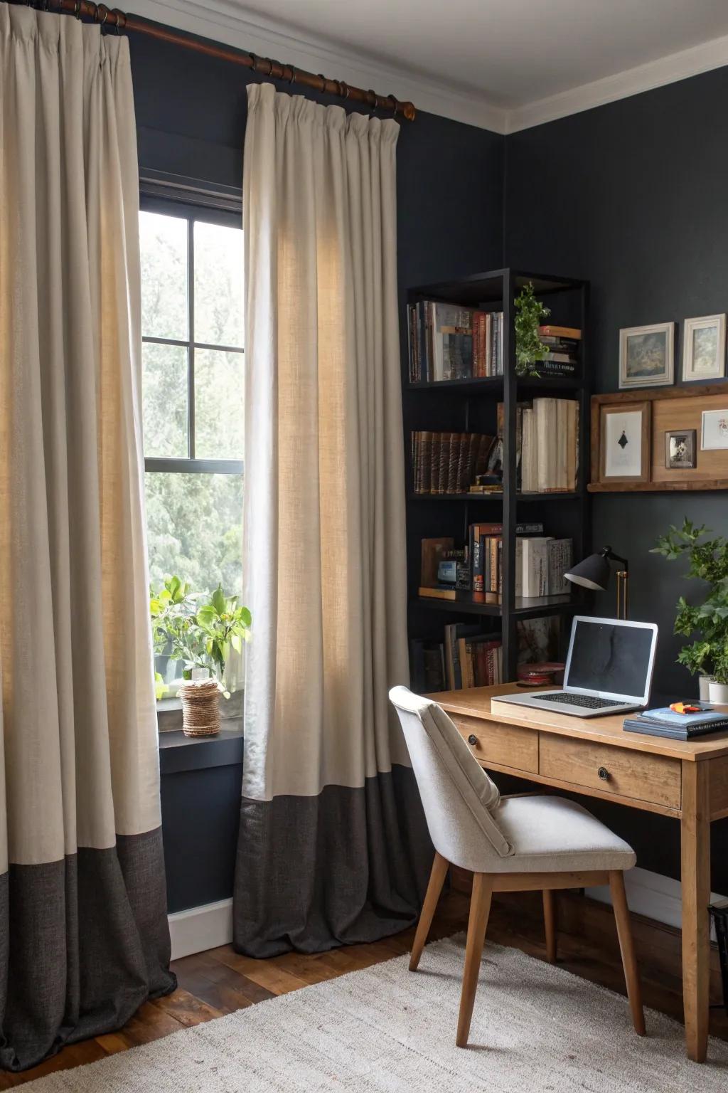 Layered window treatments add depth and control to light and privacy.