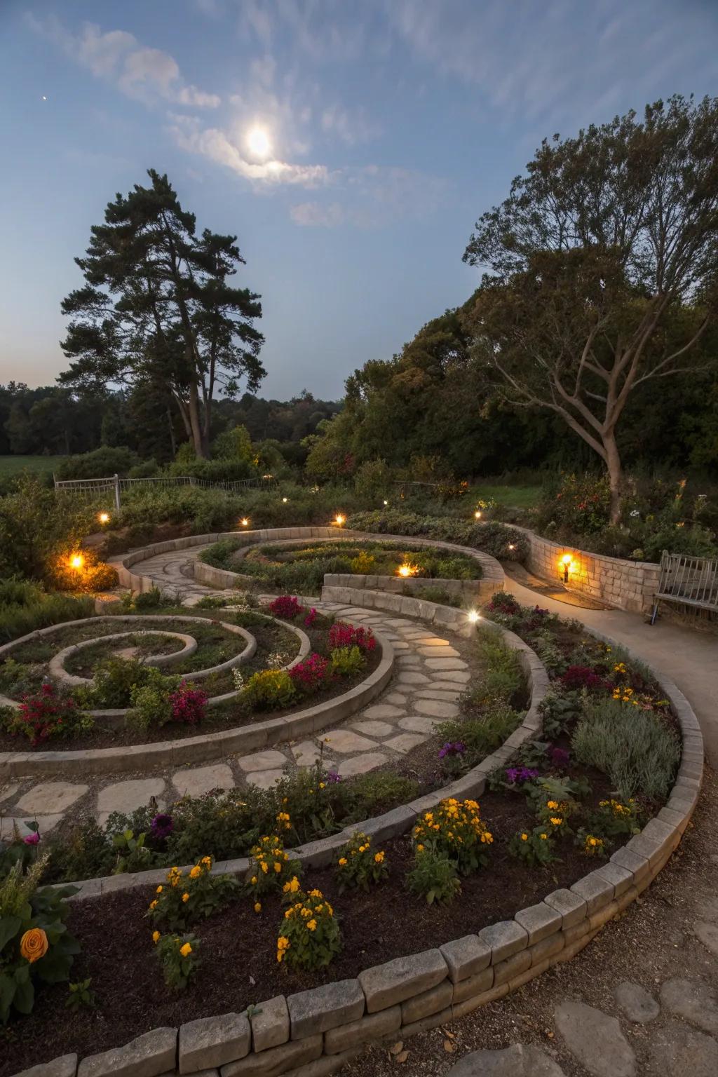 Circular planting patterns connect the garden to the cosmos.