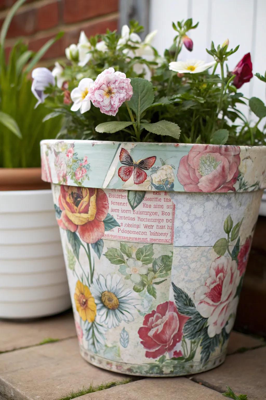 A flower container transformed with picture cutout artistry.