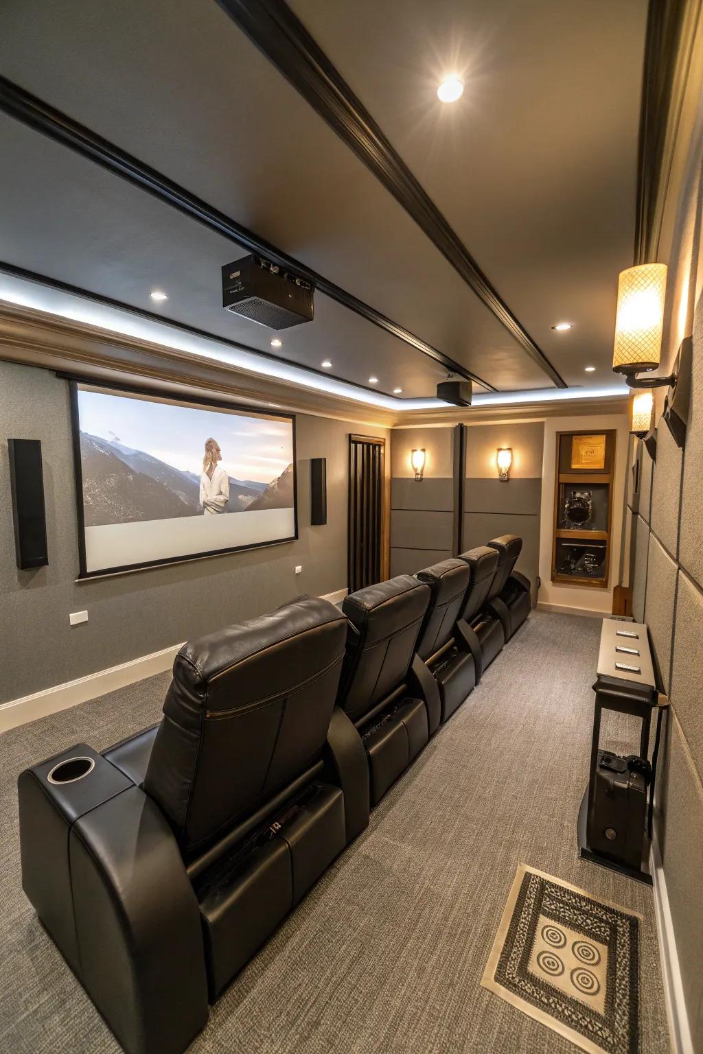 Foldable seating offers flexibility for narrow theaters.