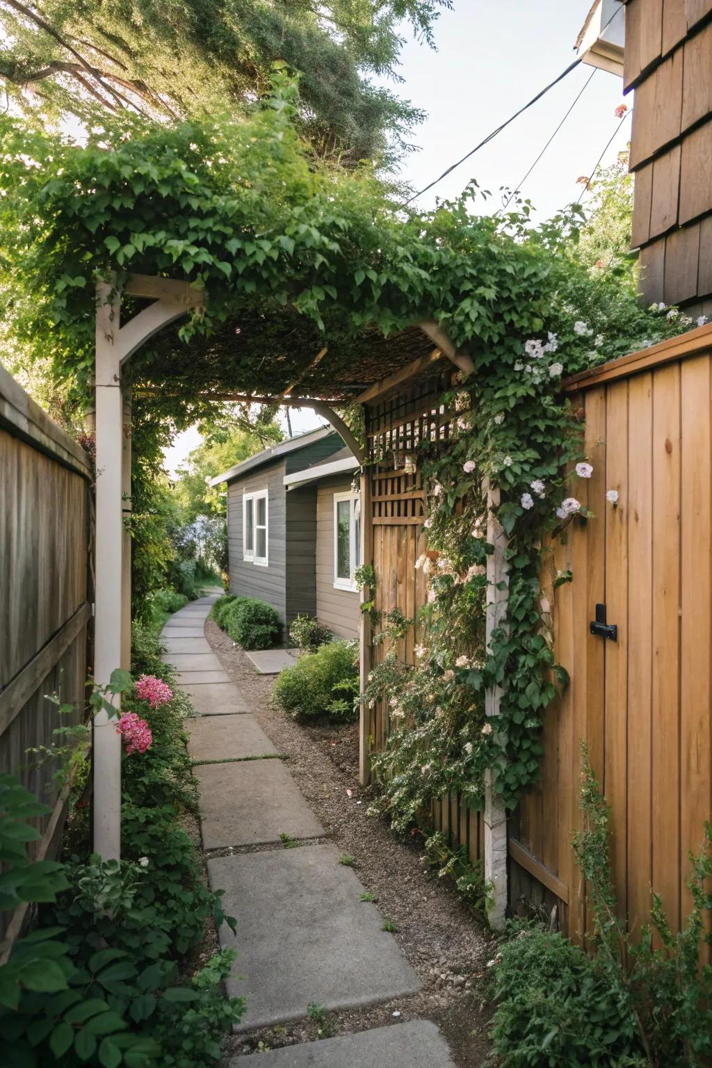 A pergola or arbor can add vertical interest.