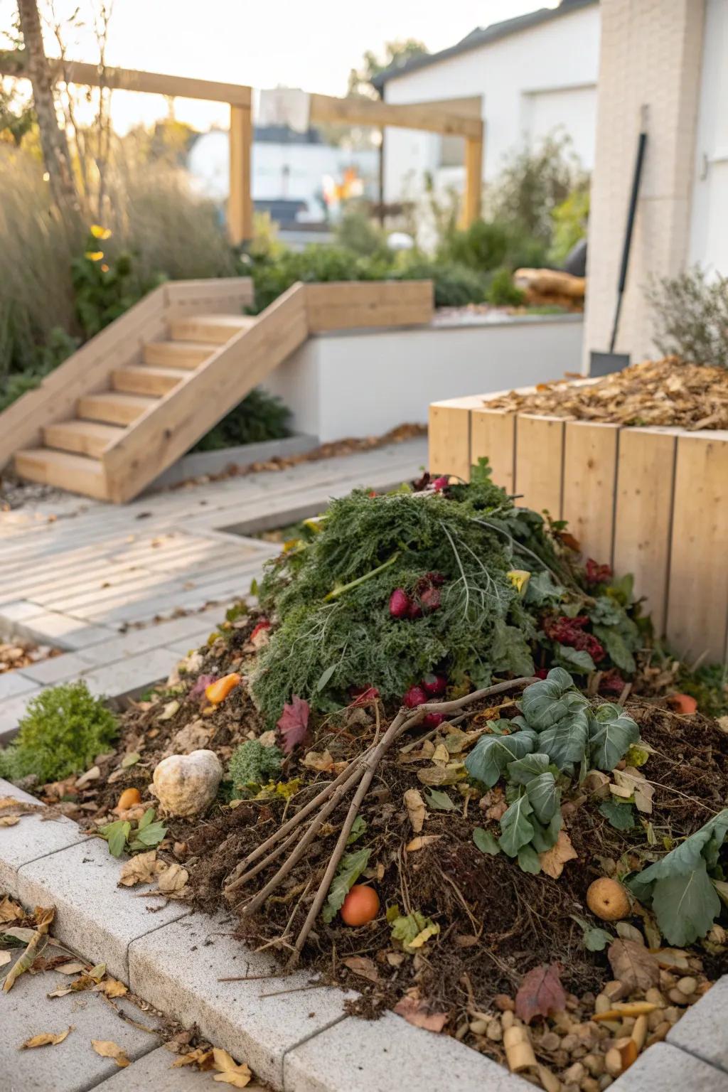 Embrace nature's recycling: Transform plant waste into garden gold with minimalist elegance.