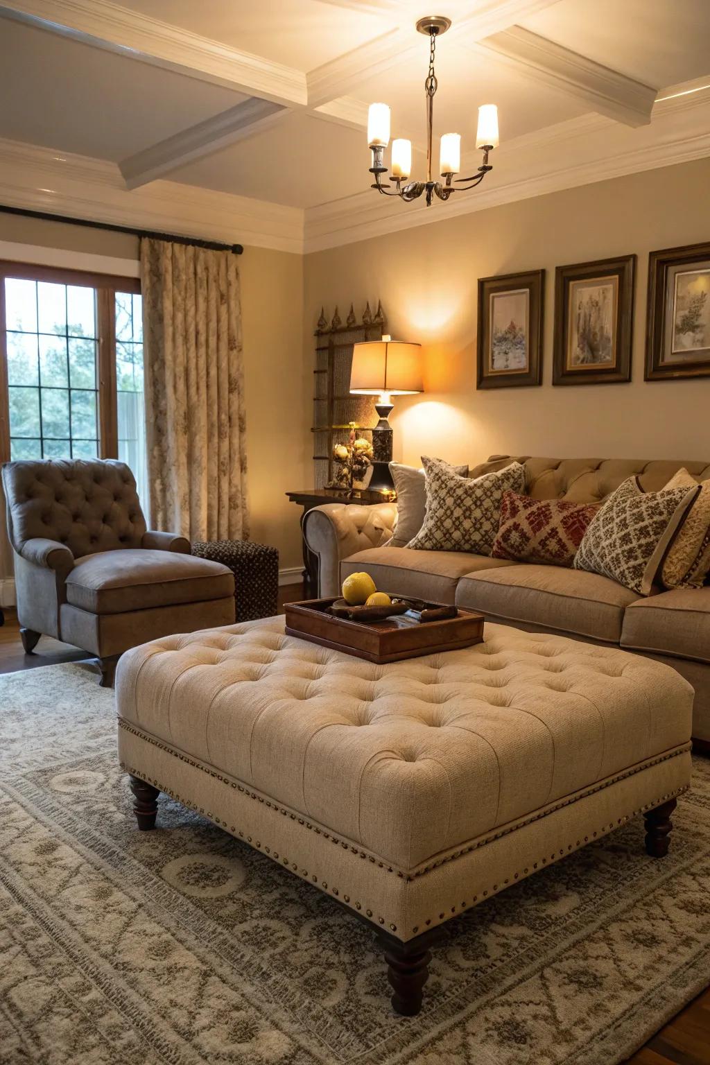 A low-profile ottoman fostering a laid-back living space.