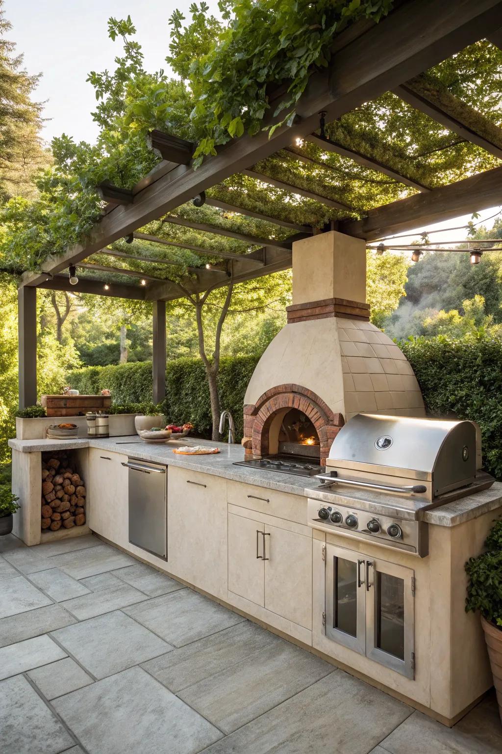 An outdoor kitchen extension with a pizza oven for the ultimate entertaining setup.