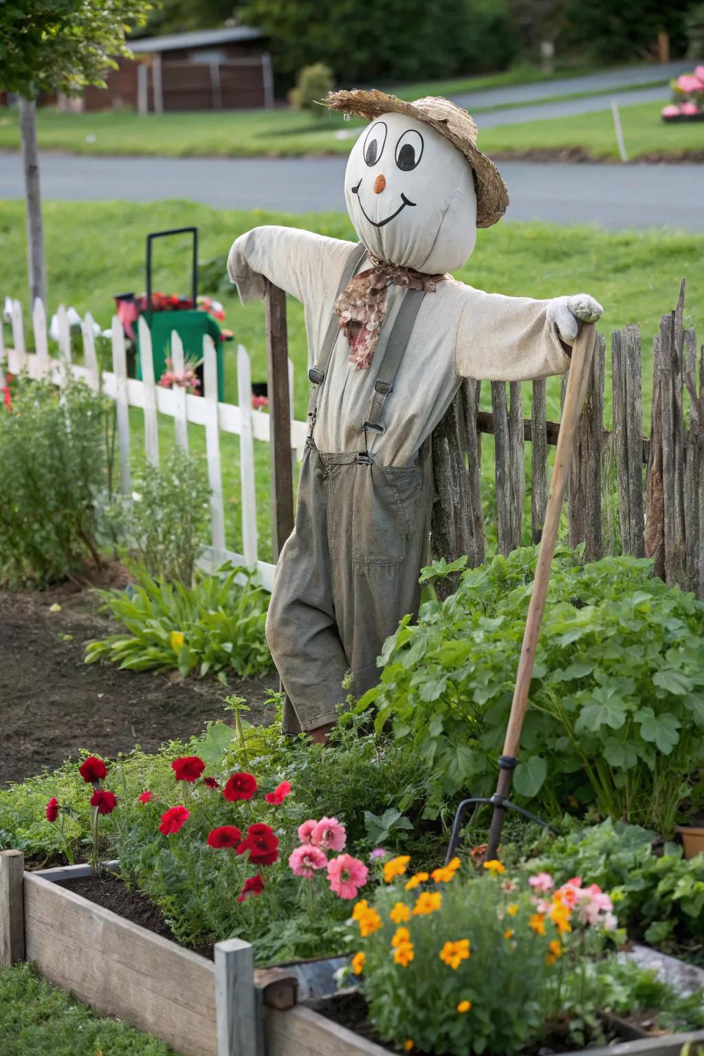 A pillowcase head with a big smile welcomes all who pass by.