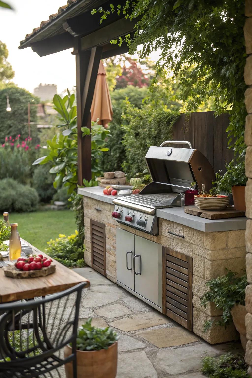 An exterior kitchenette makes alfresco dining a breeze.