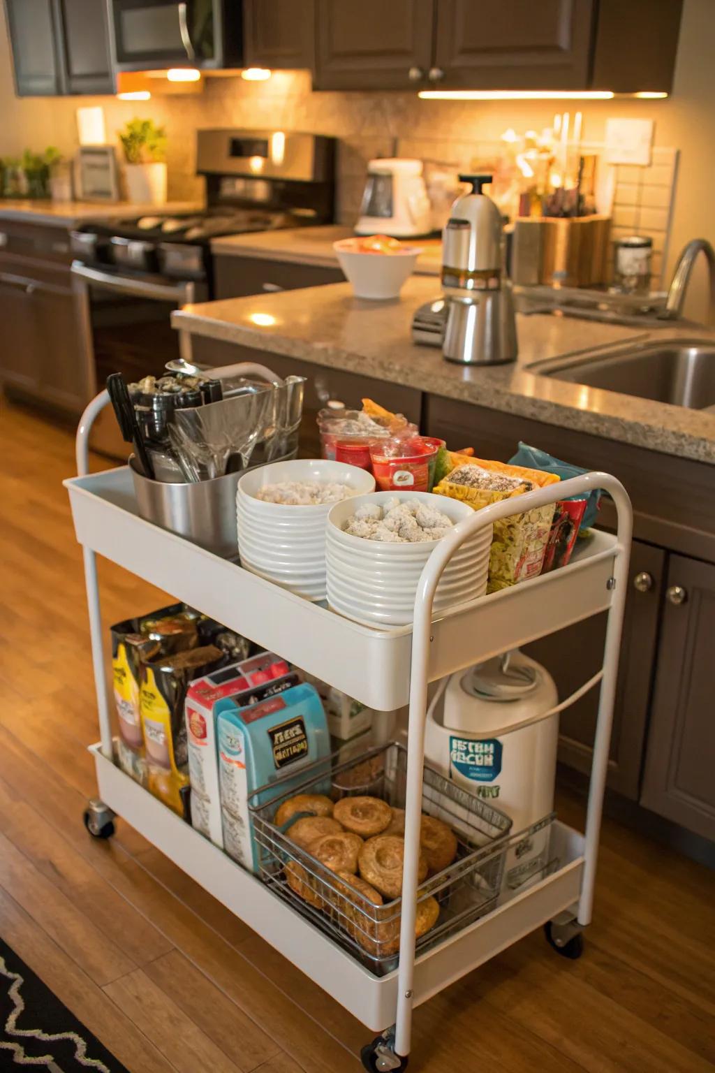 A mobile cart offers flexible and convenient storage.