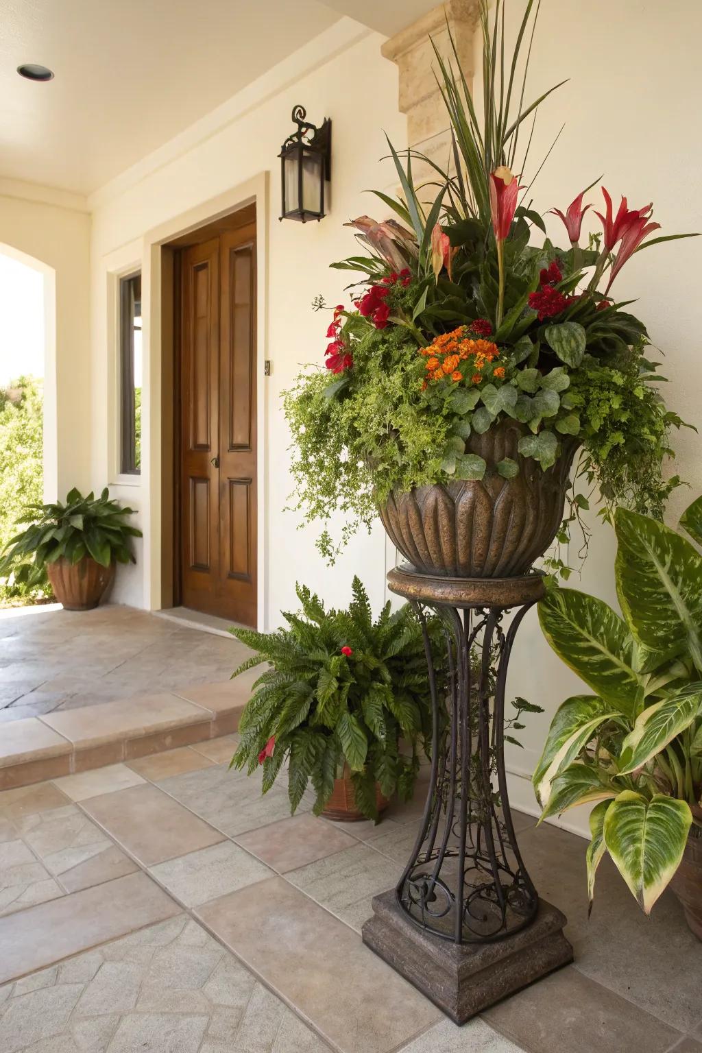 Make a statement with oversized plant stands.