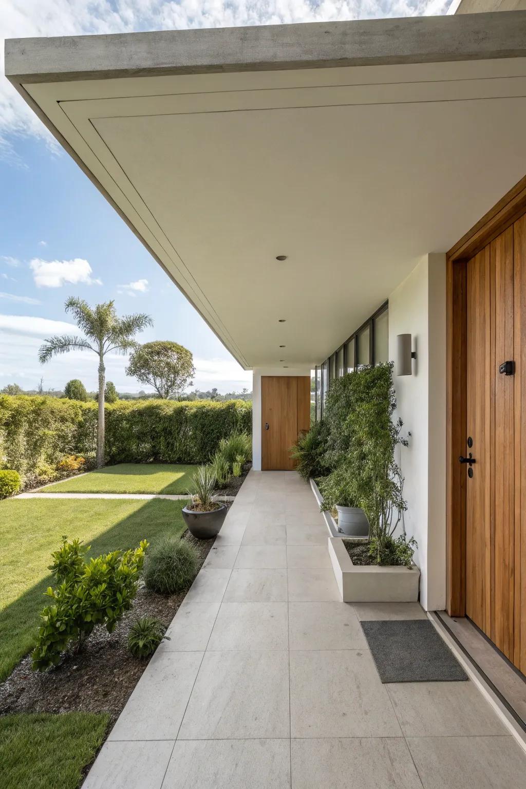 Sleek and modern with a flat roof.