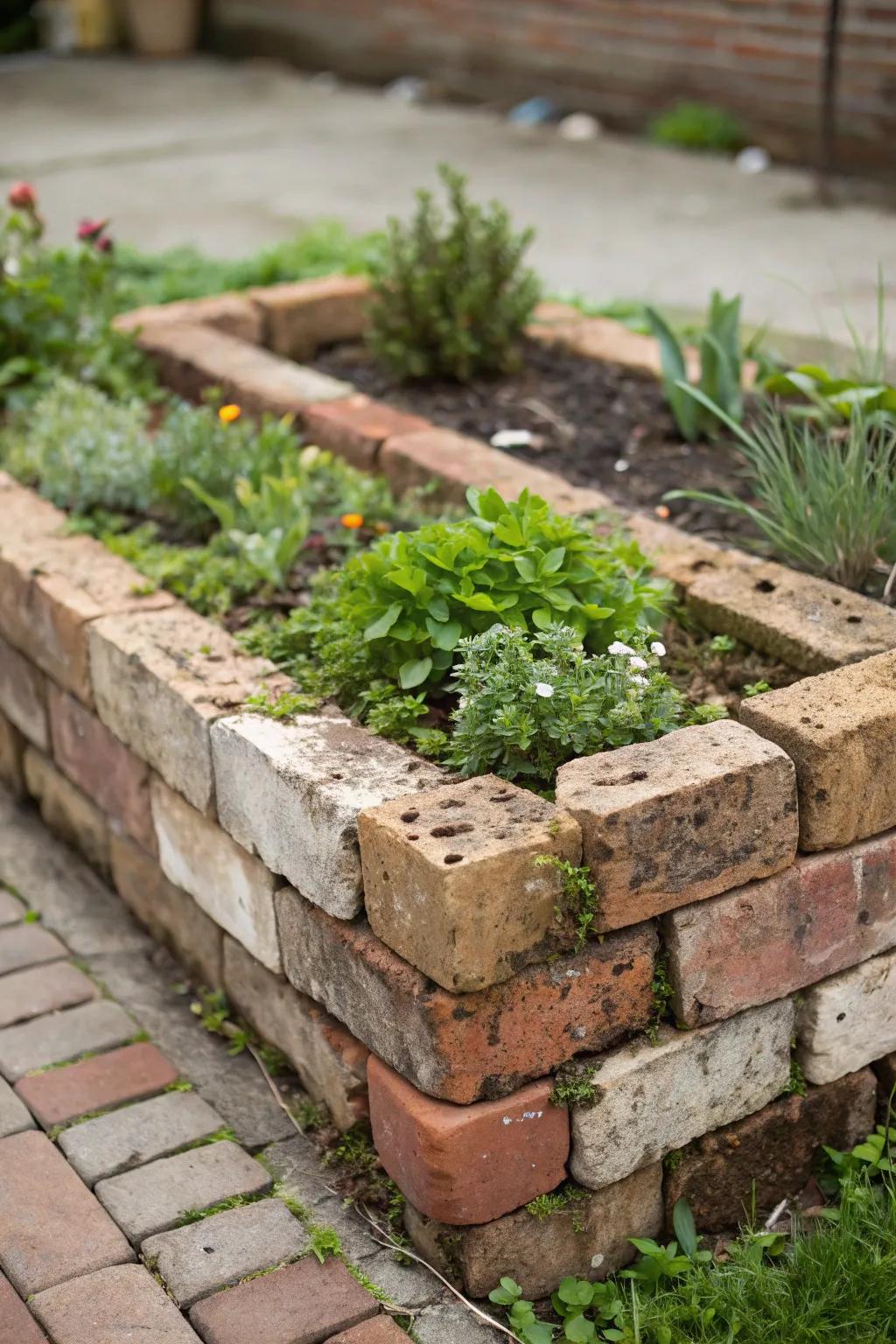 Embrace sustainable charm with a raised garden bed crafted from recycled bricks. 🌿🌸 #EcoFriendlyGardening #MinimalistBoho