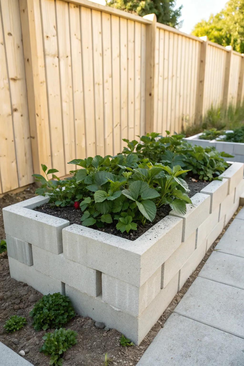 Transform your garden with a chic and sustainable cinder block raised bed for your strawberries.