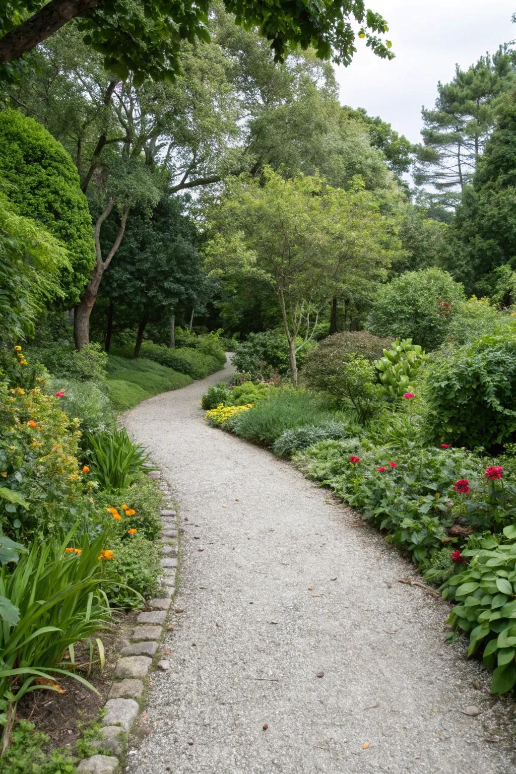 Gravel paths provide a simple and charming walkway solution.