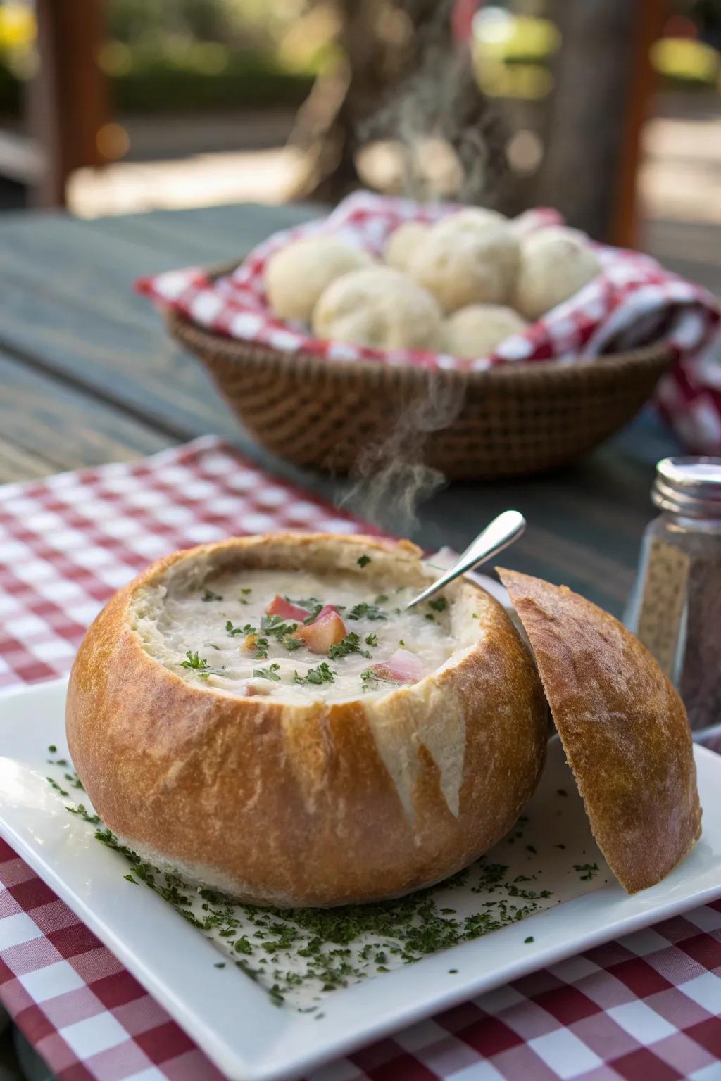 Loaf stew, impeccable as a comforting picnic pleasure.