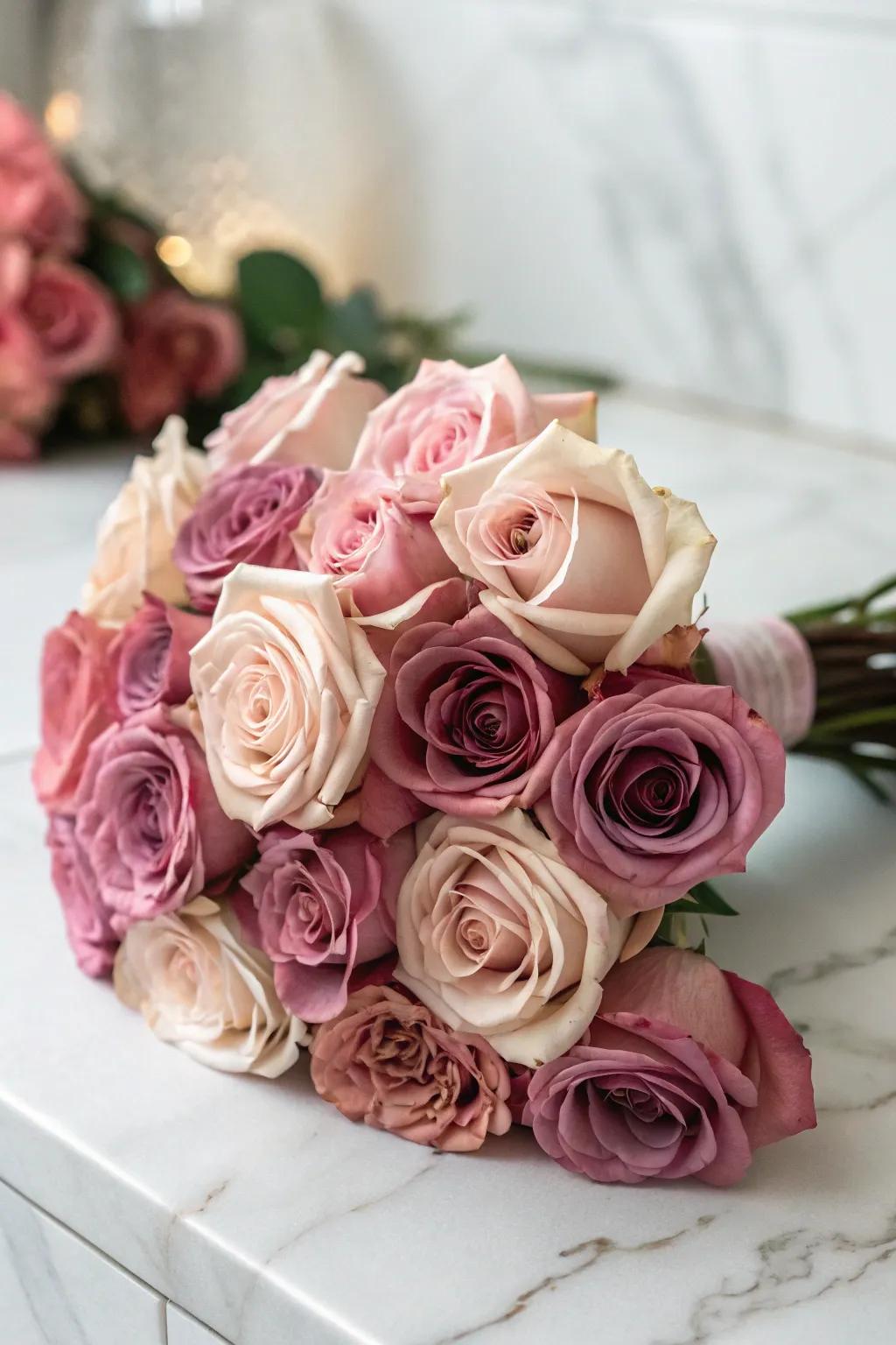 A single-tone rose arrangement for a sophisticated touch.