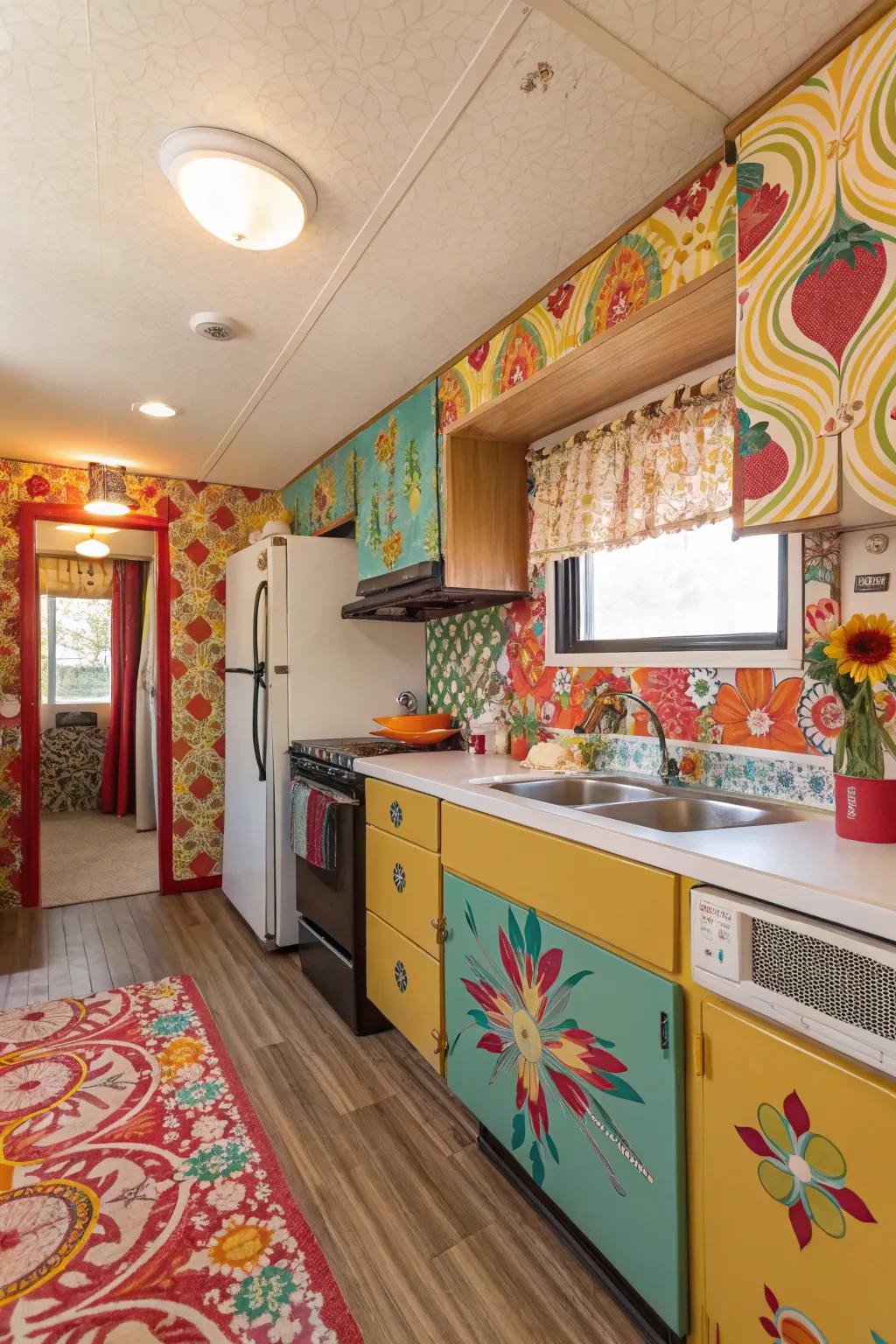 Patterned wallpaper makes a bold statement.