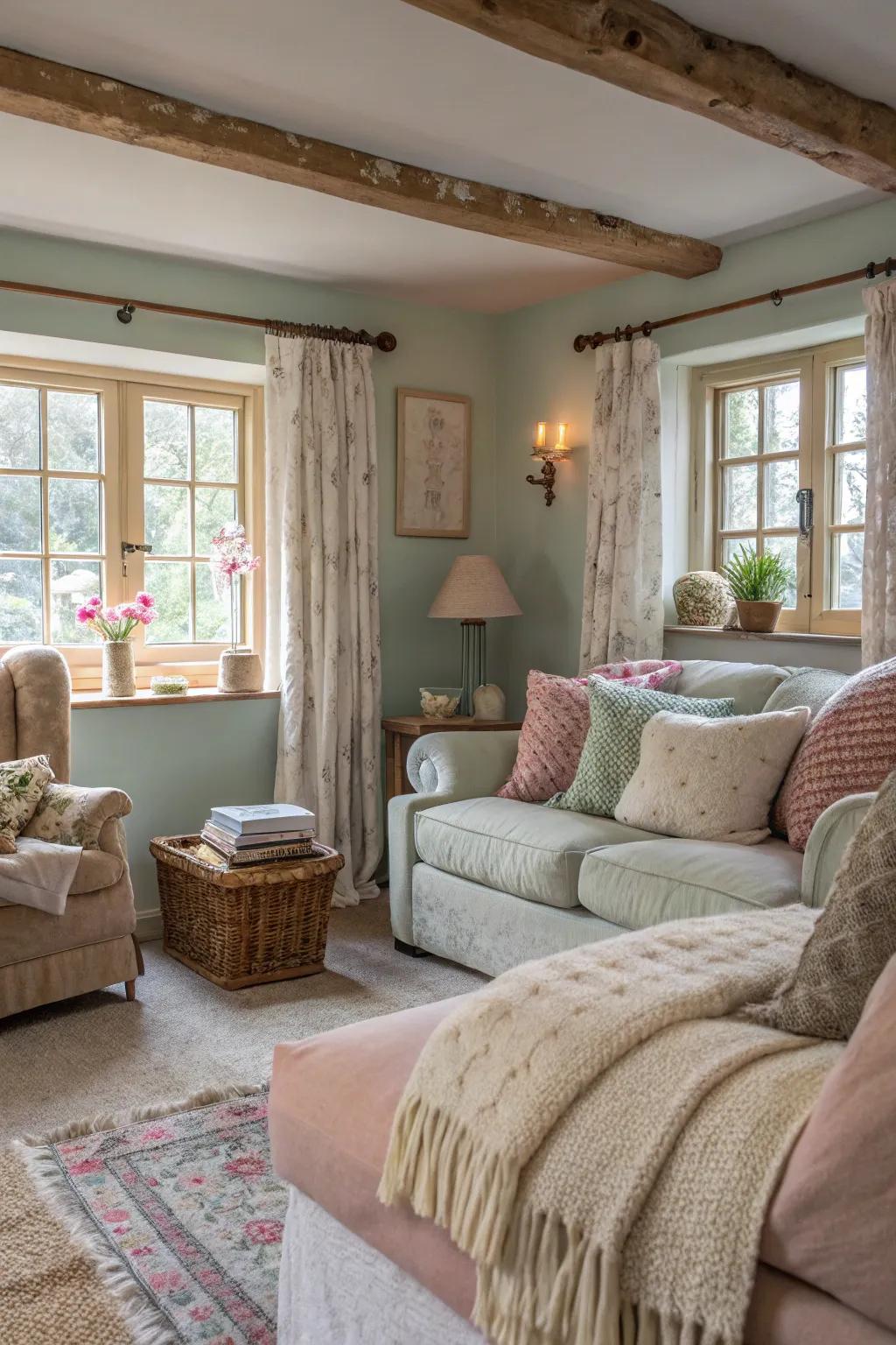 Layered textures add depth to this inviting cottage living room.