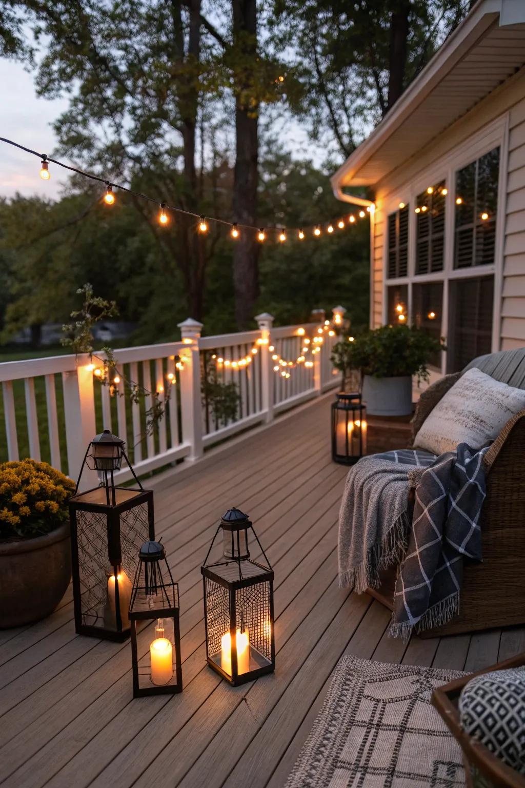 Ambient lighting creates a cozy evening atmosphere.
