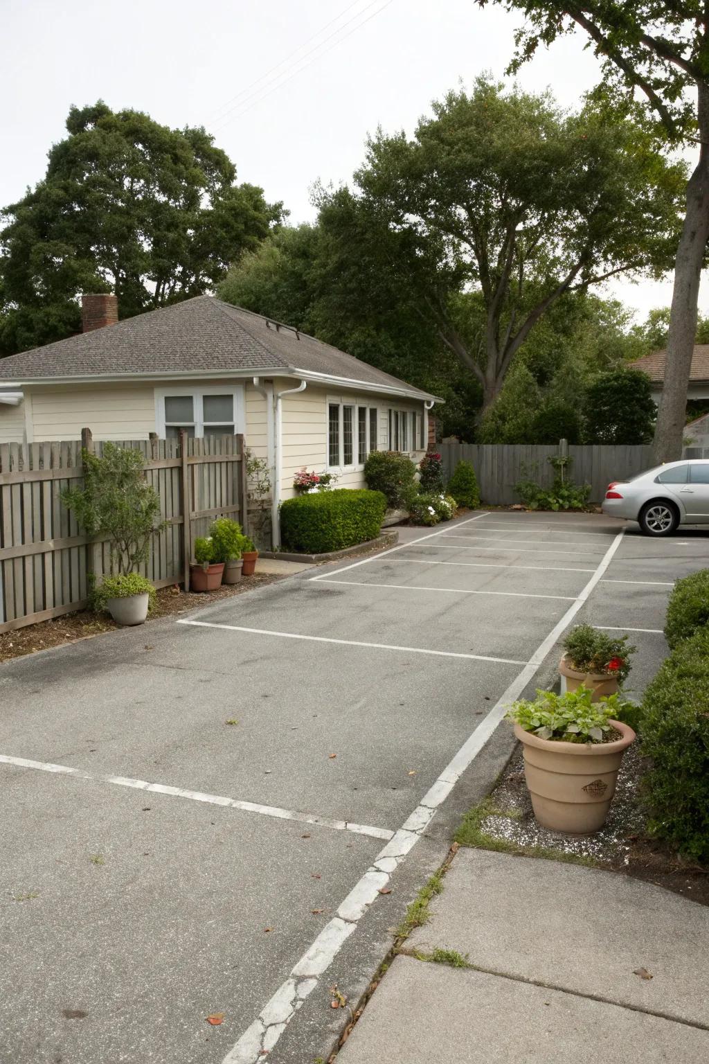 A double wide driveway maximizes parking space in a small yard.