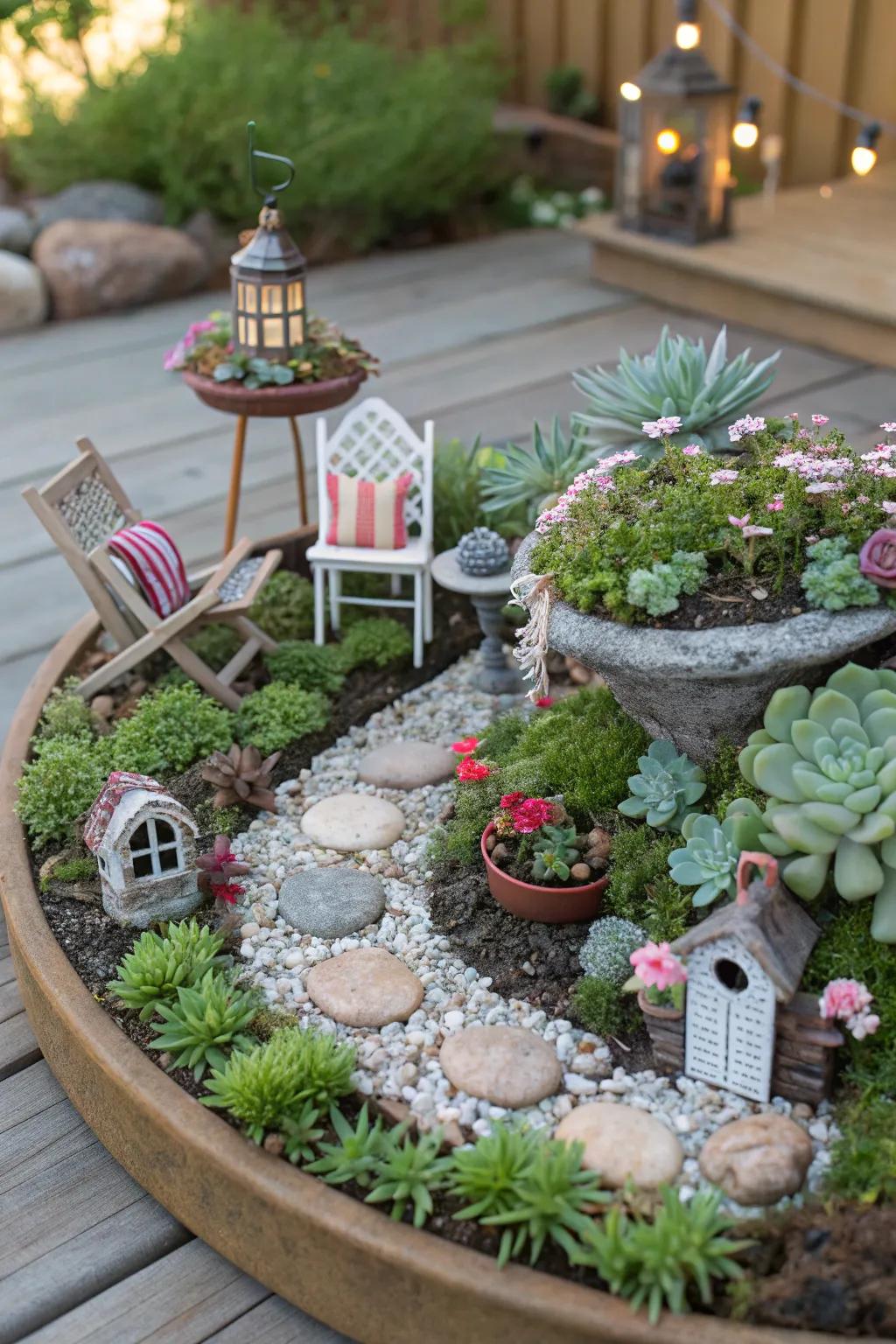A fairy garden creates a delightful fantasy world in miniature.