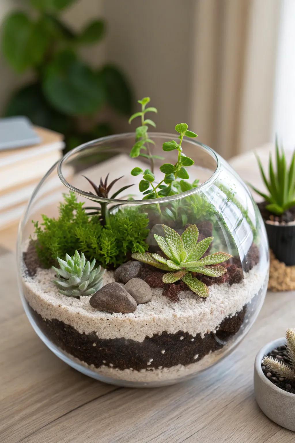 Transform your fish bowl into a lush terrarium oasis with simple, natural beauty.