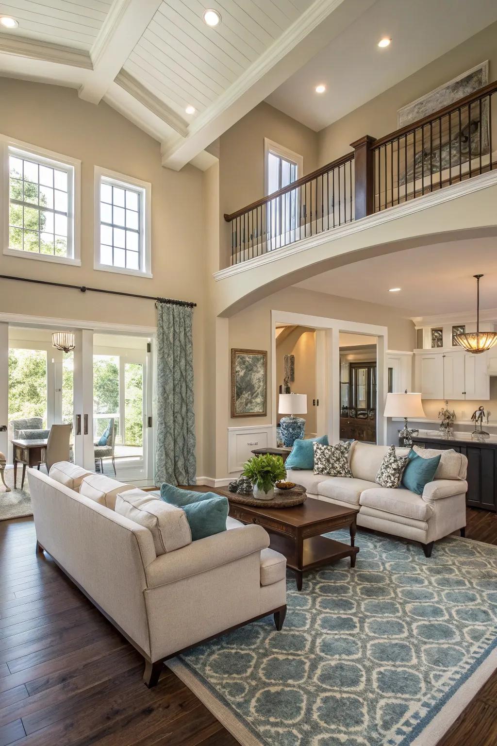 Shared colors allow for seamless room transitions.