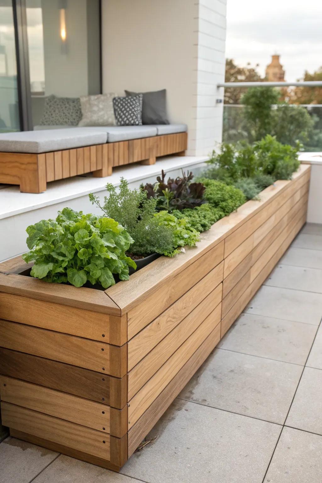 Elevate your garden experience with a chic planter box that doubles as a cozy seating spot. Perfect for sipping coffee amidst your greens!