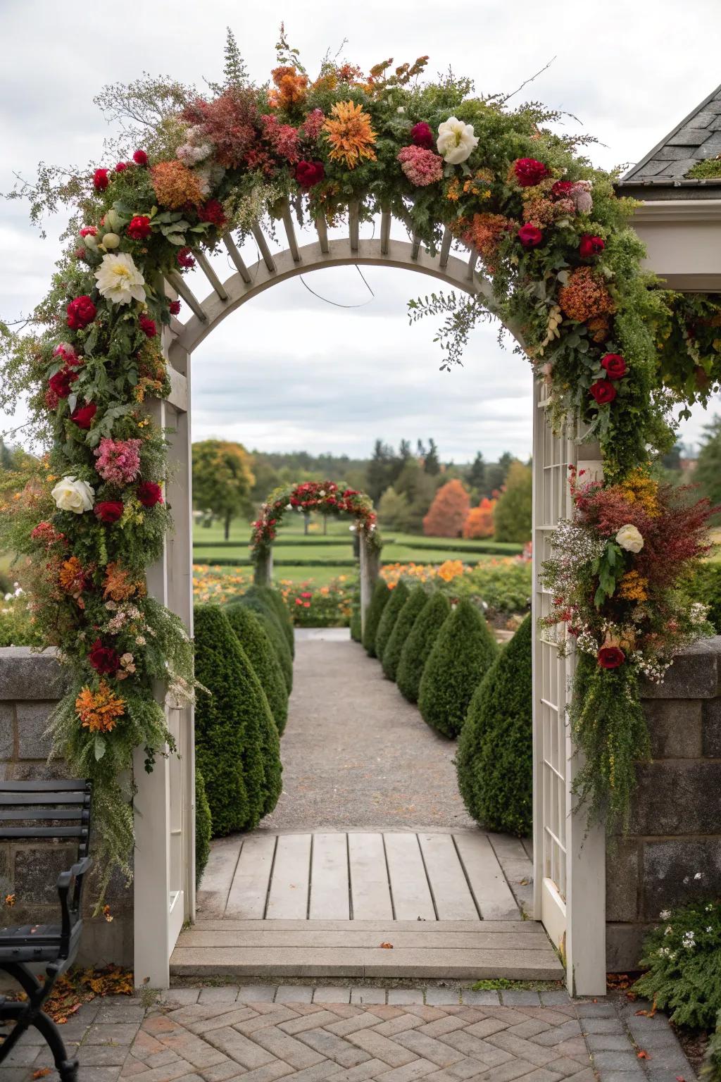 Seasonal adornments maintain your garden arches appearing revitalized and celebratory.