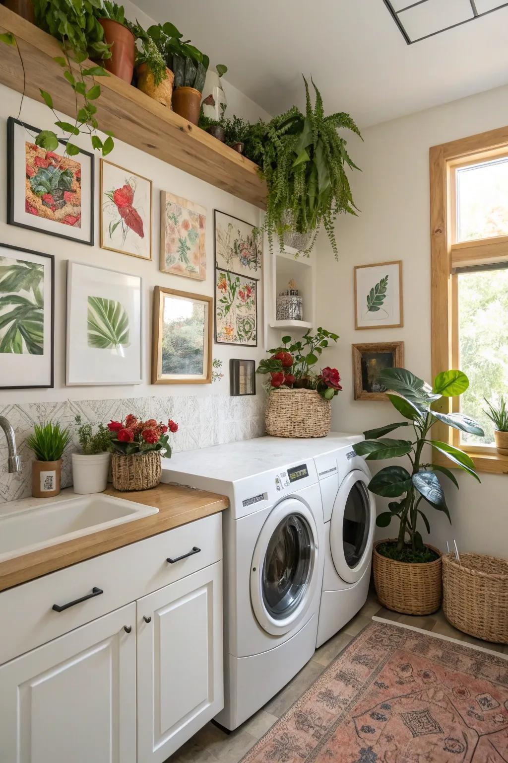 Decorative elements add warmth to a kitchen with hidden appliances.