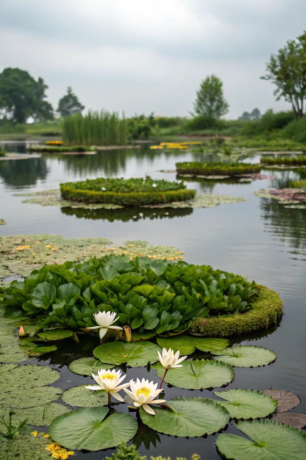 Floating plant islands provide an unique twist to ponds.
