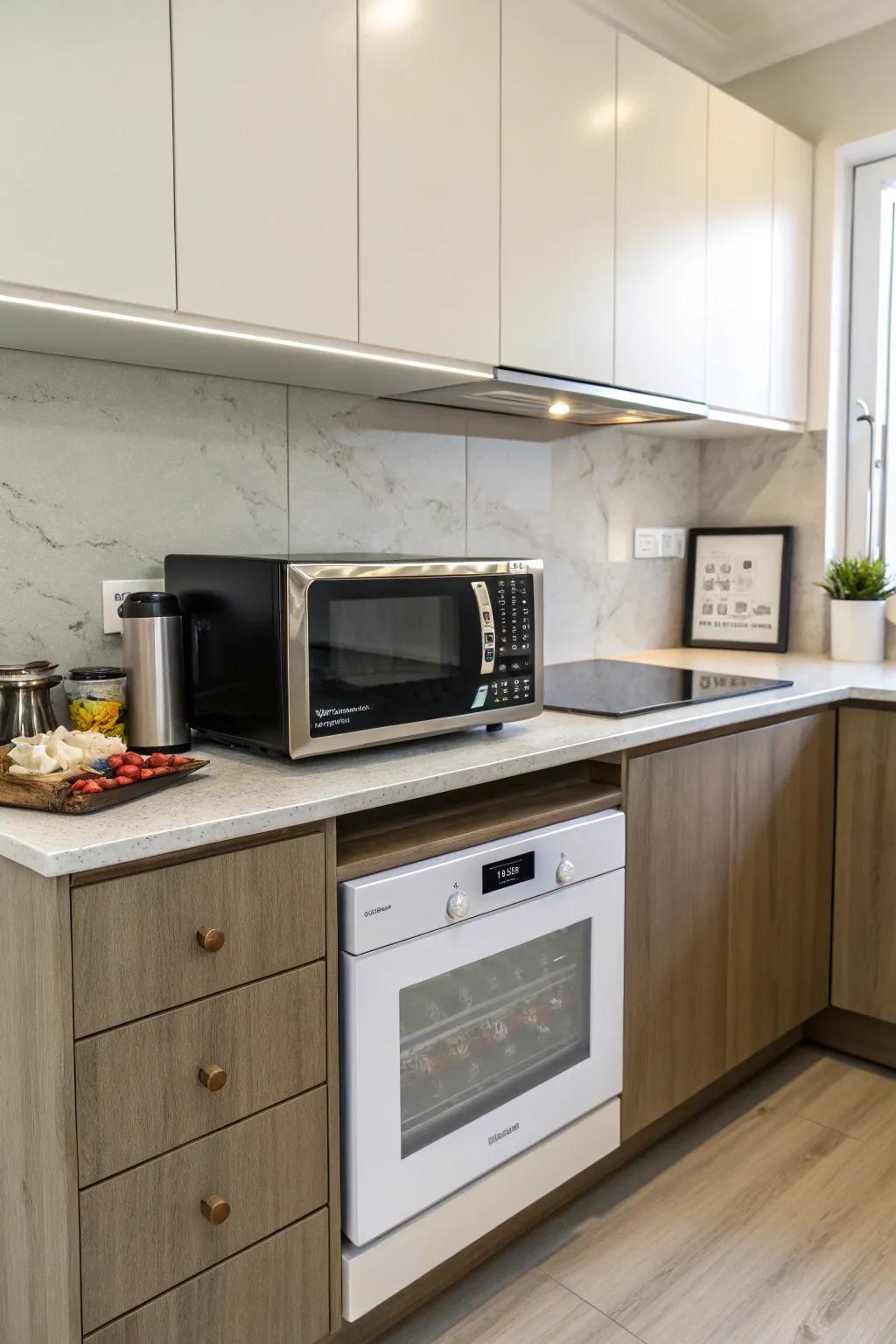 A corner countertop speed oven maximizes space, preventing your kitchen from feeling crowded.