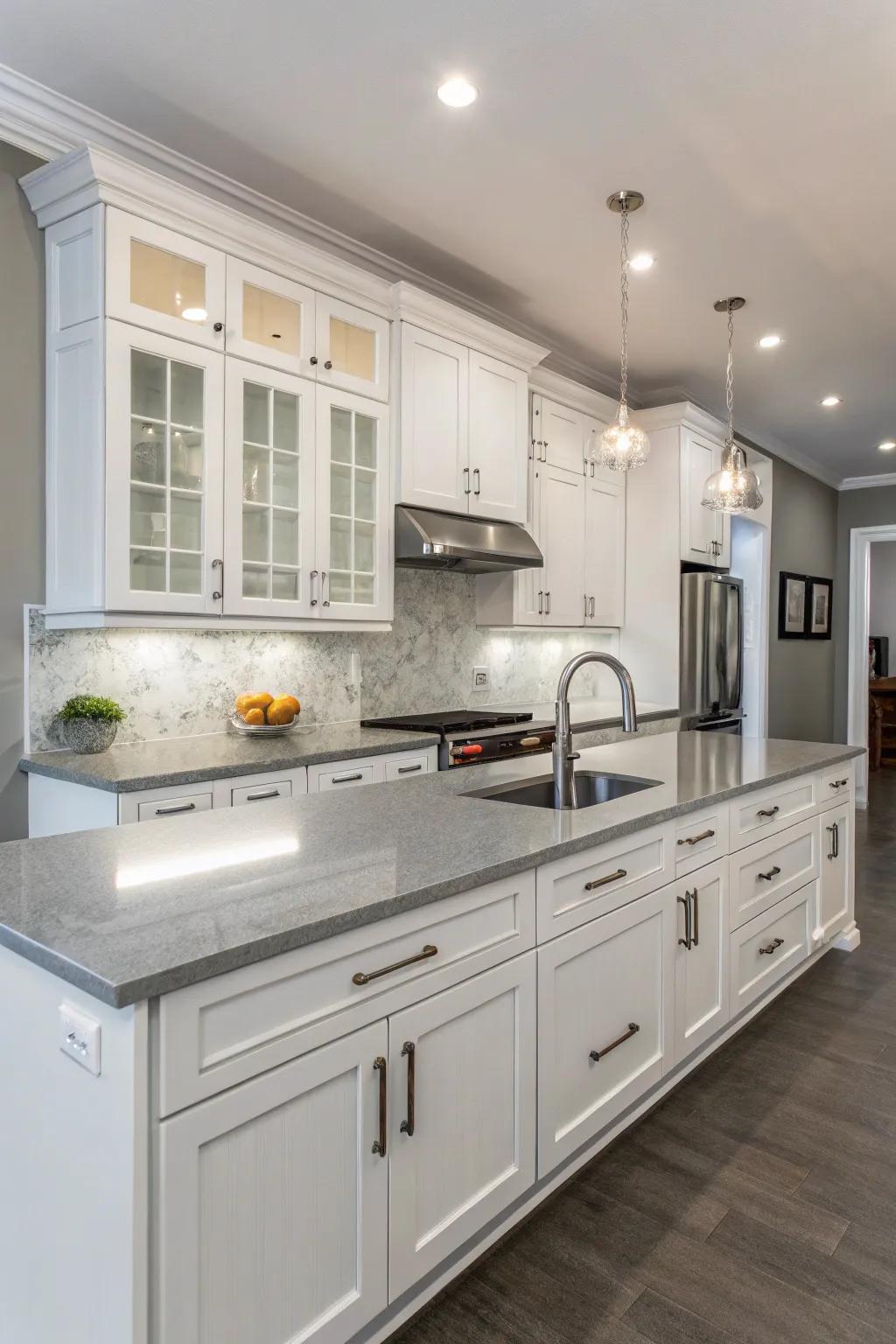 Quartz countertops offer durability and elegance.