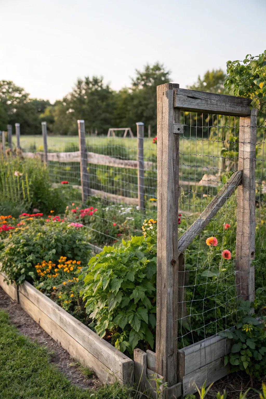 Wire netting fences safeguard gardens while sustaining a rustic charm.