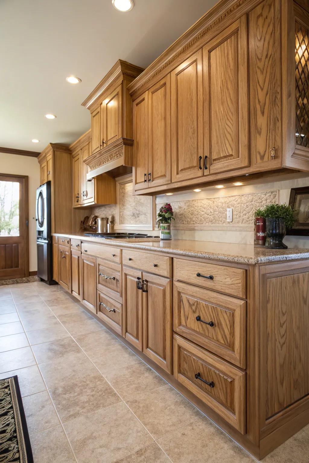 Ash wood cabinets bring unique texture and versatility.