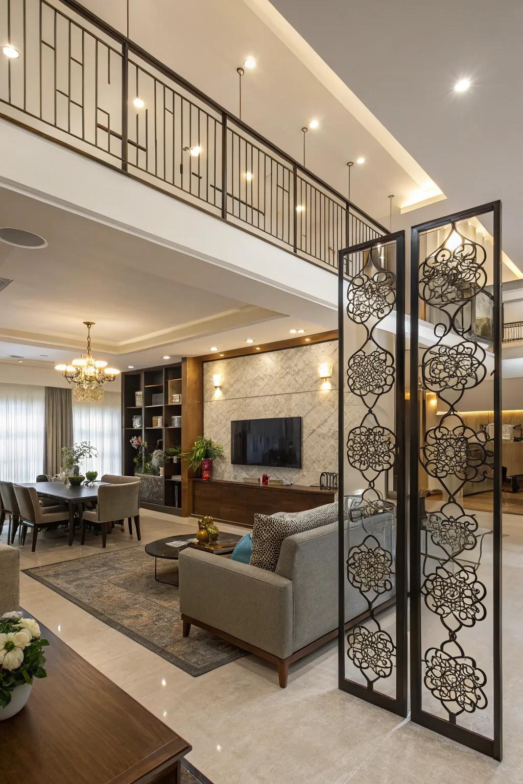 Dividers define spaces without closing them off.