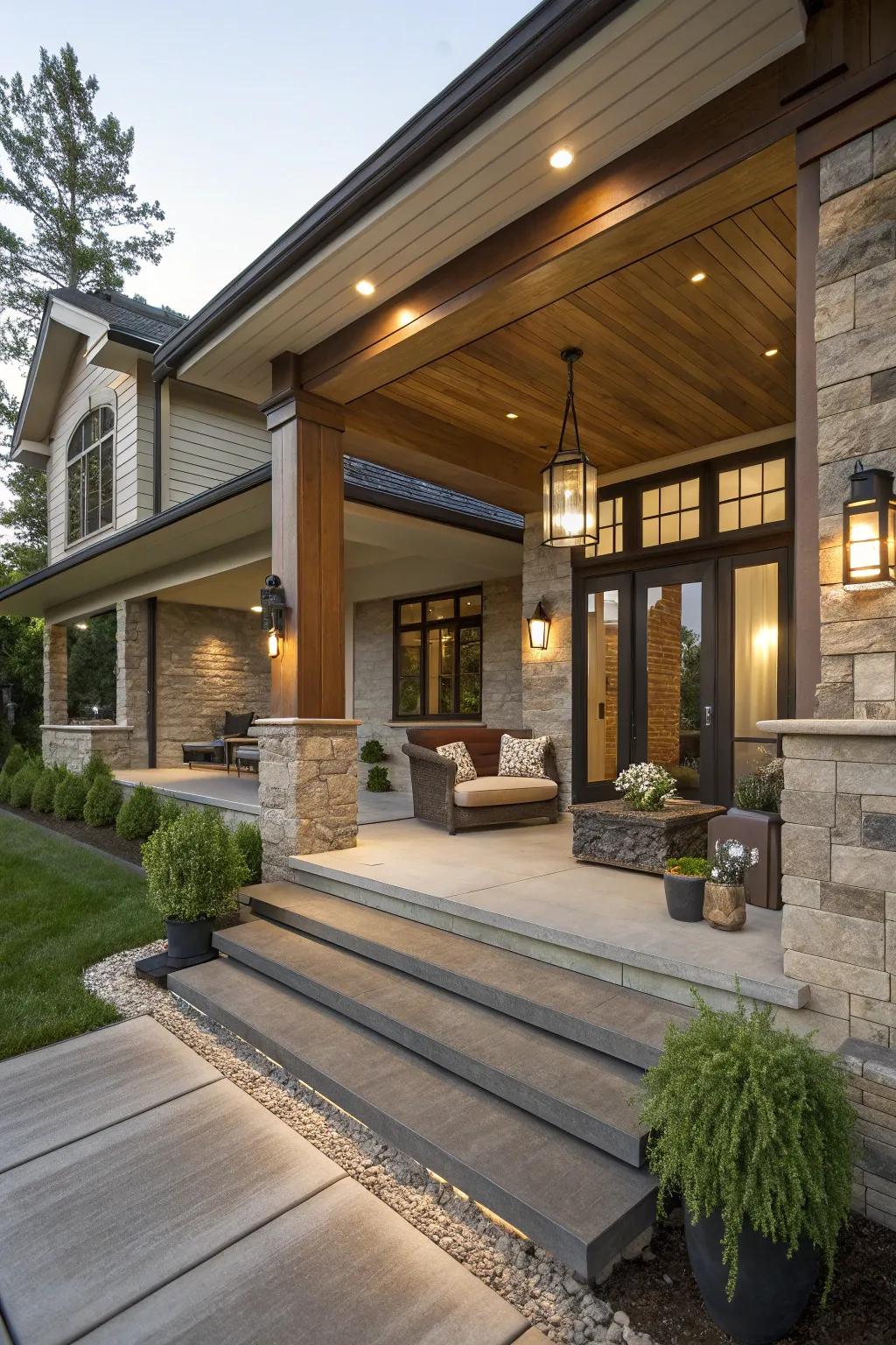 A touch of luxury elevates a modern porch.