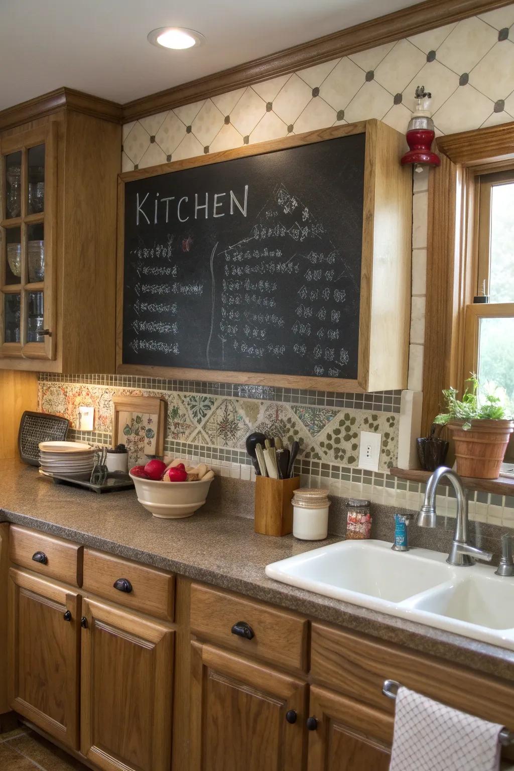 A chalkboard adds functionality and a personal touch.