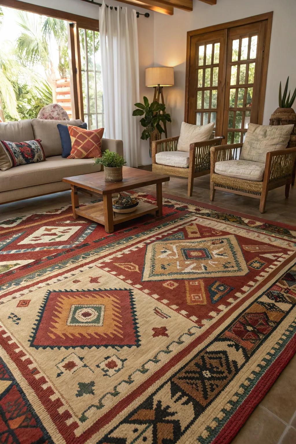 Textured rugs add comfort and visual interest to the living space.