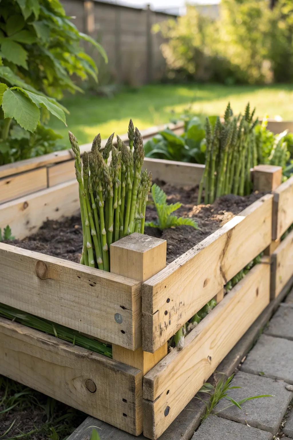 Transform your garden with eco-friendly elegance: a reclaimed pallet asparagus bed that blends Scandinavian minimalism with Boho charm.